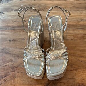 Zara Silver Strappy Wedge Sandals